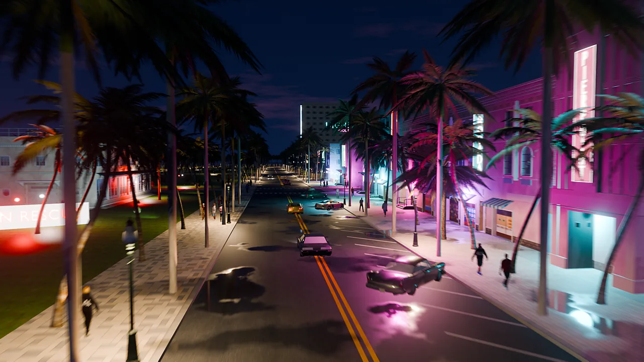 Ocean Drive уночі в рожевому й блакитному неоні